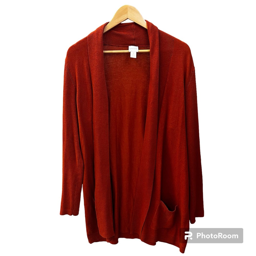 Chico's Open Draped Cardigan in Rust Red